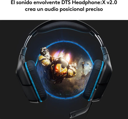 Logitech G432 Auriculares Con Cable, Sonido 7.1 Surround DTS:X 2.0, Transductores 50Mm USB Y Jack Audio 3.5Mm, Micrófono Volteable, Peso Ligero- Azul/Negro