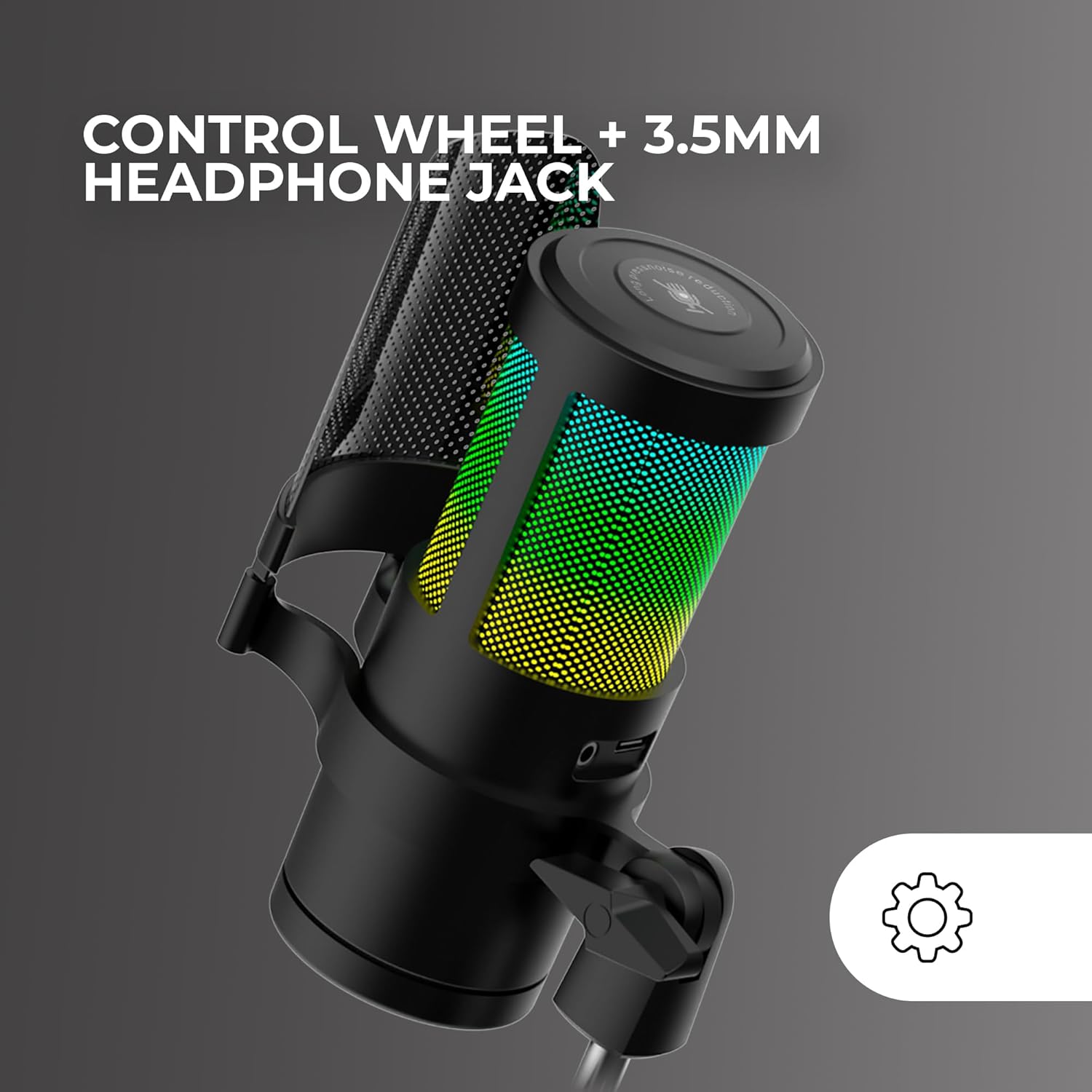 Mars Gaming MMIC-SC, Micrófono De Estudio Profesional, Diseño De Alta Gama ARGB, Alta Definición 192Khz 24-Bit, Brazo Mecánico Omnidireccional, Rueda De Control, Filtro Pop De Malla Metálica