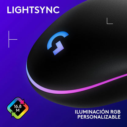 Logitech G203 Ratón USB Gaming Con Iluminación Personalizable, 6 Botones Programables, Captor 8K Para Gaming, Seguimiento De Hasta 8,000 DPI, Ultra-Ligero - Negro