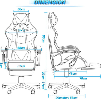 Soontrans Silla Para Videojuegos, De Masaje, Con Reposapiés, Ergonómica, Con Reposacabezas, Cojín Lumbar De Masaje, Acolchada, Blanco