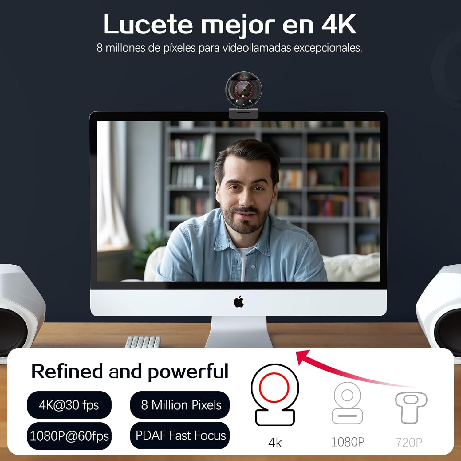 Angetube Webcam 4K Para PC, Cámara Web Streaming 1080P@60FPS, Enfoque Automático PDAF, Micrófonos IA, Zoom Digital 8X, Tapa De Privacidad