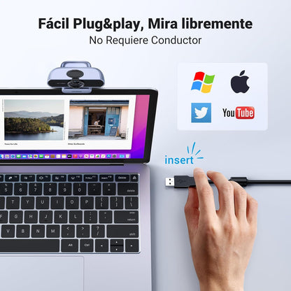 UGREEN Webcam Full HD 1080P 30FPS USB a PC Cámara 2 Micrófono Incorporado 85° Ángulo De Visión Para Windows Macos Linux Soporta Youtube Streaming 