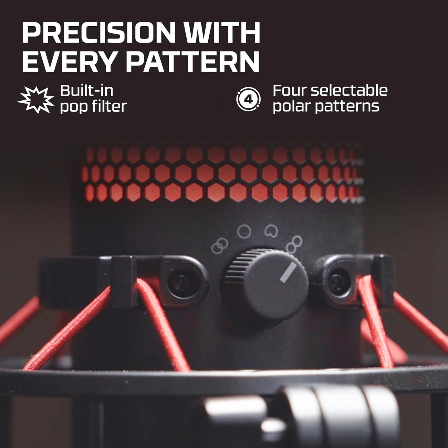 Hyperx Quadcast - Micrófono De Condensador USB, Soporte De Choque Antivibración, Cuatro Patrones Polares, Filtro Pop, Control De Ganancia