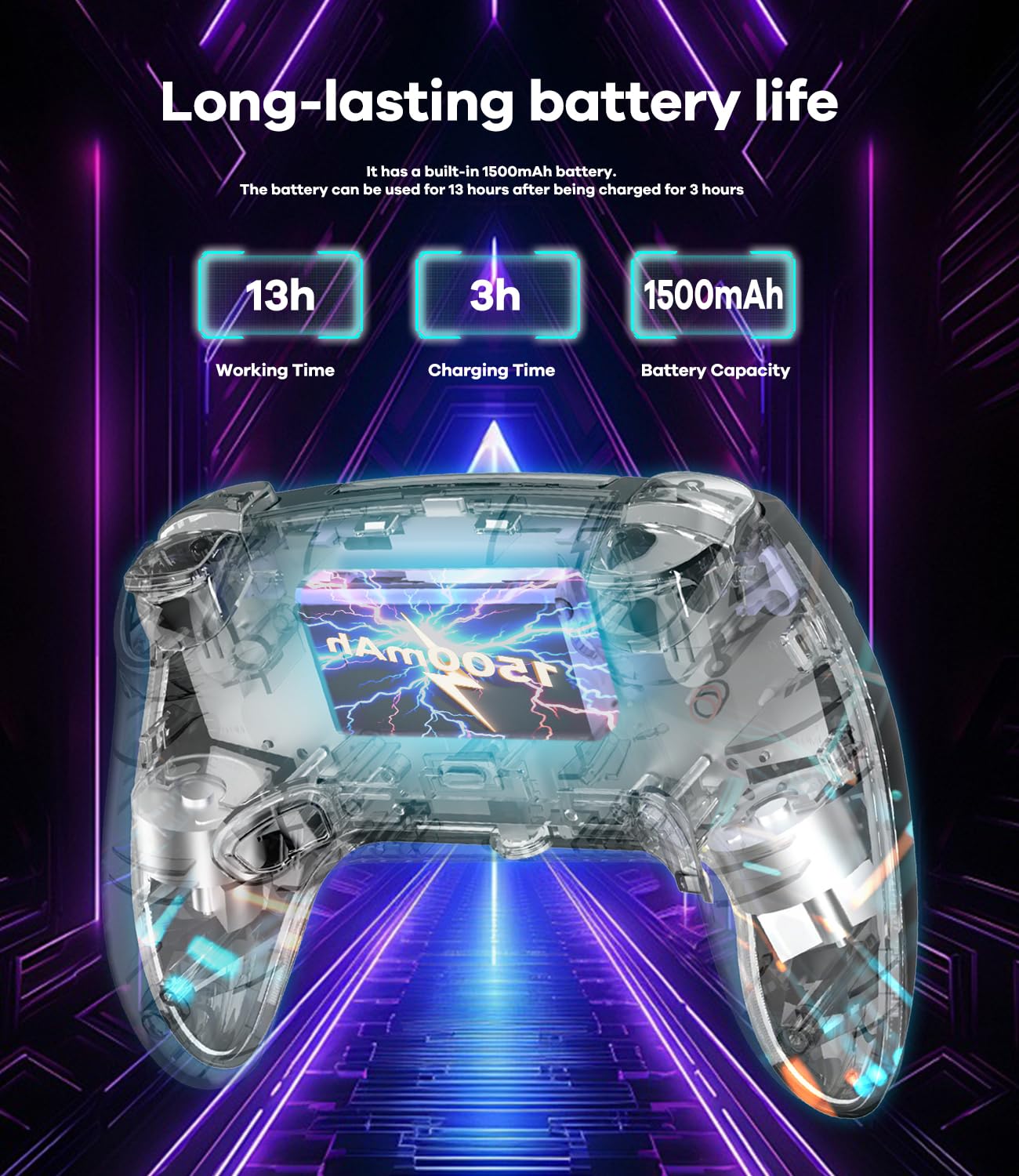 Mando inalámbrico para PS5, Pro, PC, Mac, iOS, Android y Steam Deck. Incluye iluminación RGB, joystick de efecto Hall, doble vibración, turbo, conector para auriculares y batería de 1500 mAh.