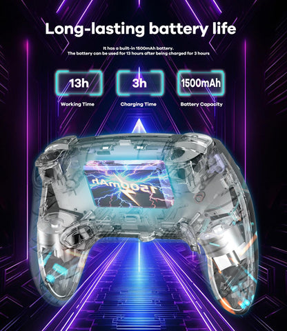 Mando inalámbrico para PS5, Pro, PC, Mac, iOS, Android y Steam Deck. Incluye iluminación RGB, joystick de efecto Hall, doble vibración, turbo, conector para auriculares y batería de 1500 mAh.