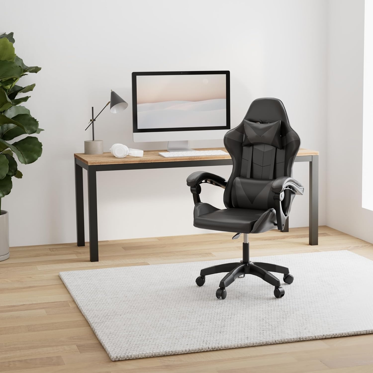 Silla Gaming Ergonómica Reclinable Con Cojín Lumbar Y Cervical | Altura Ajustable, Reposabrazos Acolchados