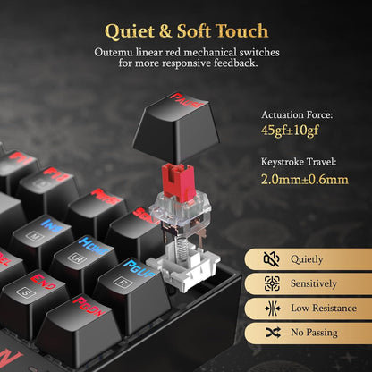 Teclado Mecánico de Gaming K552, Compacto de 87 Teclas, Teclado de Gaming LED con Interruptores Rojos, Anti-Ghosting, Estructura Metálica para Juegos y Escritura en PC