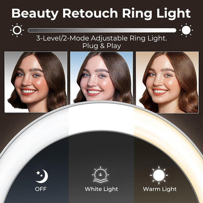 Cámara Web para PC con Micrófono, Luz y Cubierta de Privacidad, Cámara Web para Computadora de Escritorio/Portátil/Monitor/Mac, Cámara USB para Streaming 