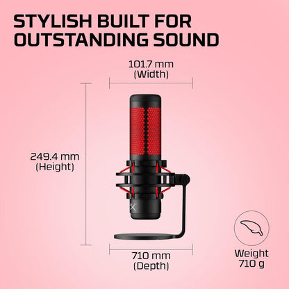 Hyperx Quadcast - Micrófono De Condensador USB, Soporte De Choque Antivibración, Cuatro Patrones Polares, Filtro Pop, Control De Ganancia