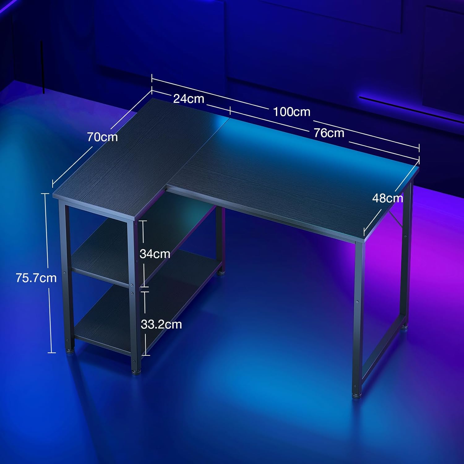 Coleshome Escritorio Gaming, Escritorio Esquinero Con Estante De Almacenamiento Reversible, Ahorra Espacio