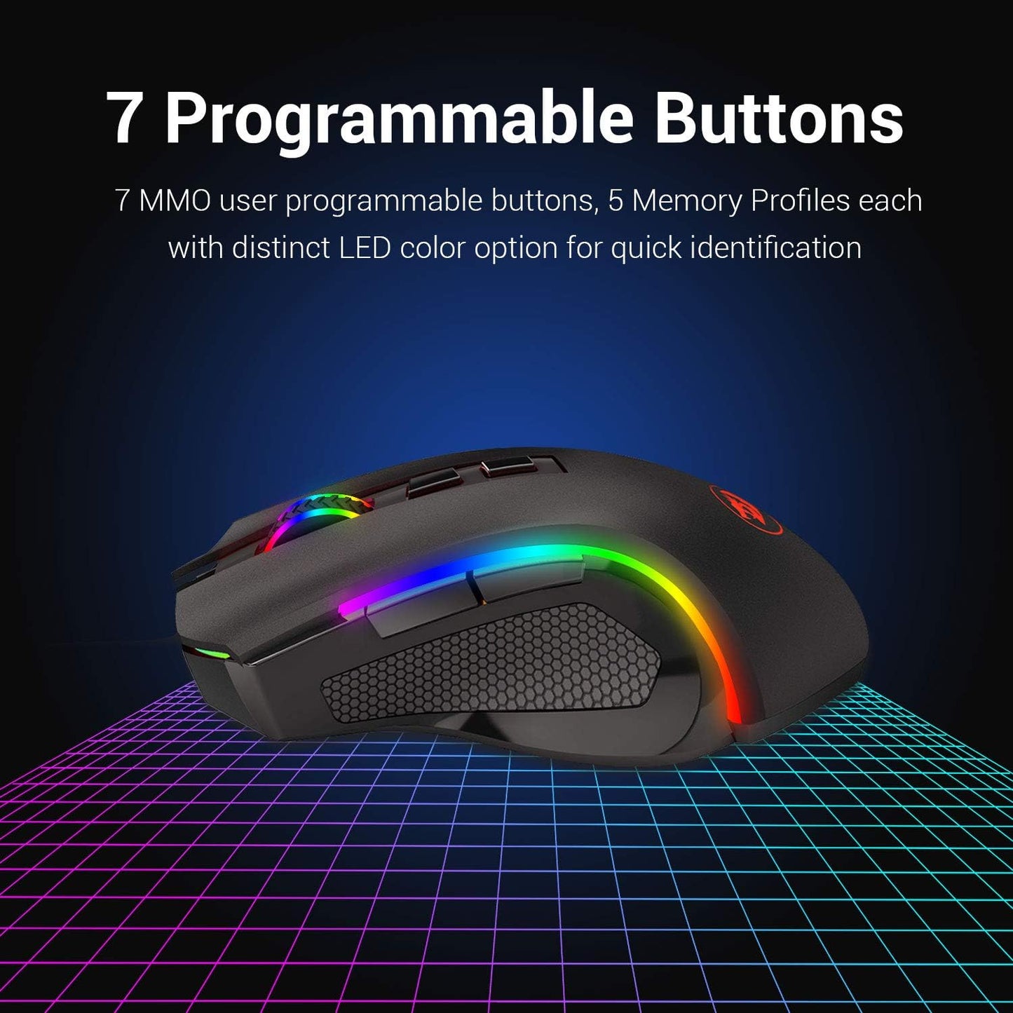 Raton Gaming Inalámbrico Redragon M602 Griffin RGB, mouse ergonómico con iluminación RGB Spectrum, 7 modos de retroiluminación programables y hasta 8000 DPI