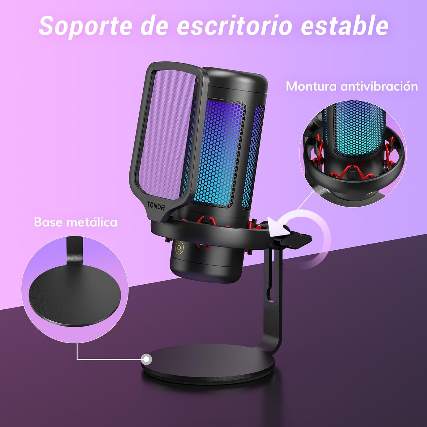 TONOR Micrófo Para Streaming, Podcasts, Grabación, Redes Sociales, Micrófono De Condensador Para PC Con Soporte Para Mac/Ns Negro,Tc320