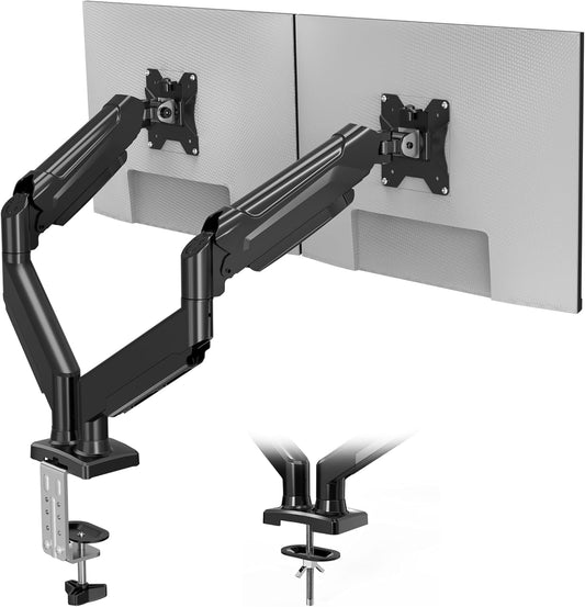 BONTEC Soporte Monitor Doble Para Pantalla De 13 a 32 Pulgadas Con Inclinación, Giro Y Rotación, Soporte Monitor Ergonómico Con Resorte De Gas Y Gestión De Cables, VESA 75/100 Mm, Hasta 9 Kg