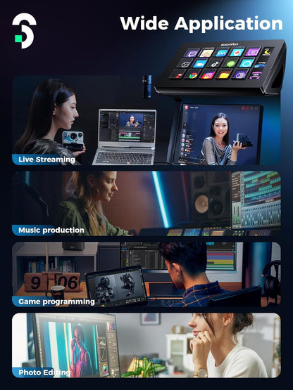 SOOMFON Controlador con 15 teclas macro LCD personalizables para activar acciones en OBS Twitch YouTube Compatible con PC y Mac para creadores de contenido 