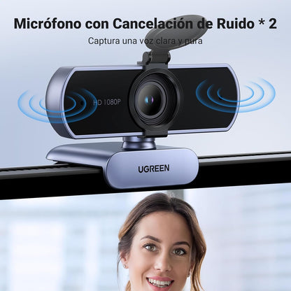 UGREEN Webcam Full HD 1080P 30FPS USB a PC Cámara 2 Micrófono Incorporado 85° Ángulo De Visión Para Windows Macos Linux Soporta Youtube Streaming 