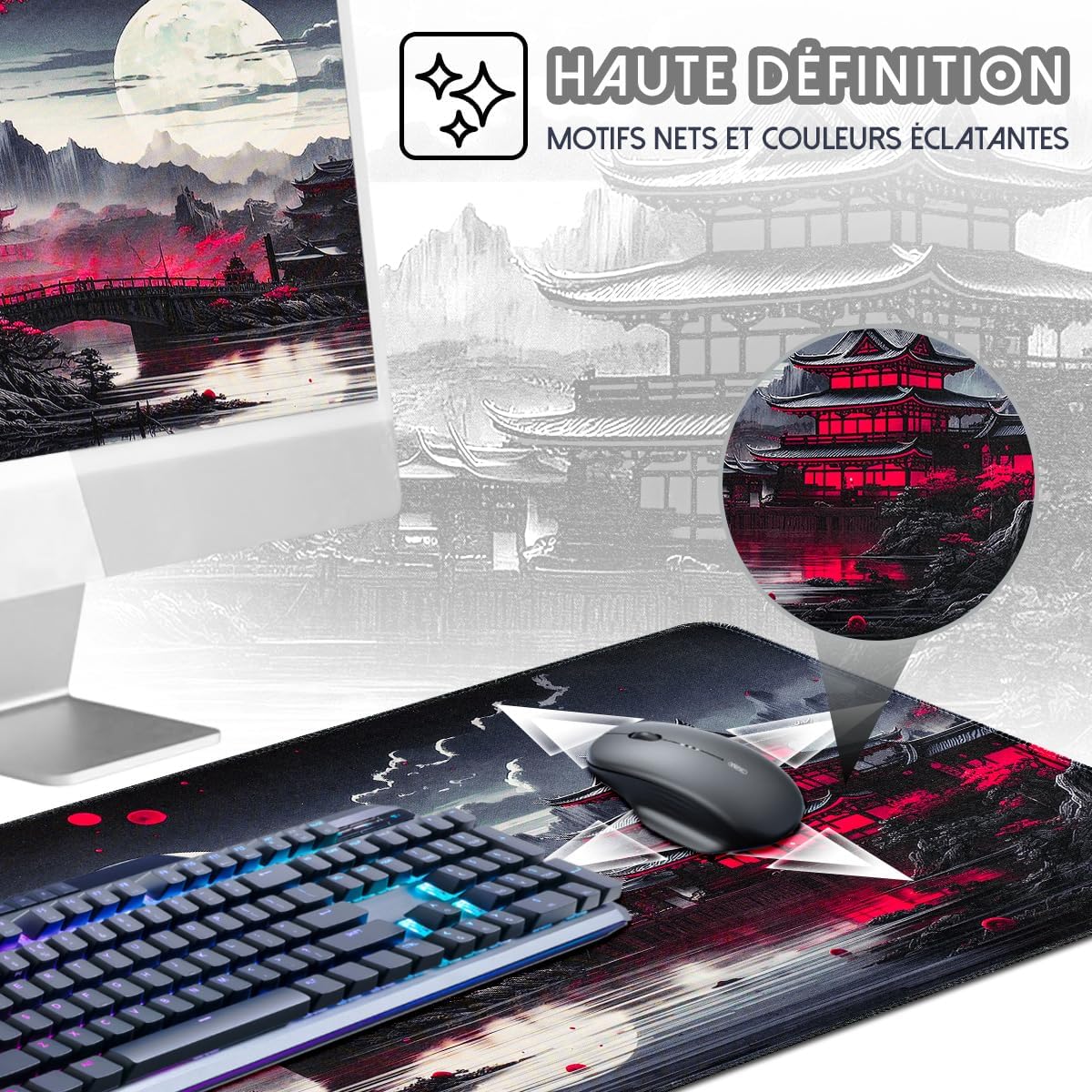 Alfombrilla Ratón XXL 900 X 400 Mm Mejora La Precisión Y La Velocidad Con Base Antideslizante Y Bordes Cosidos 