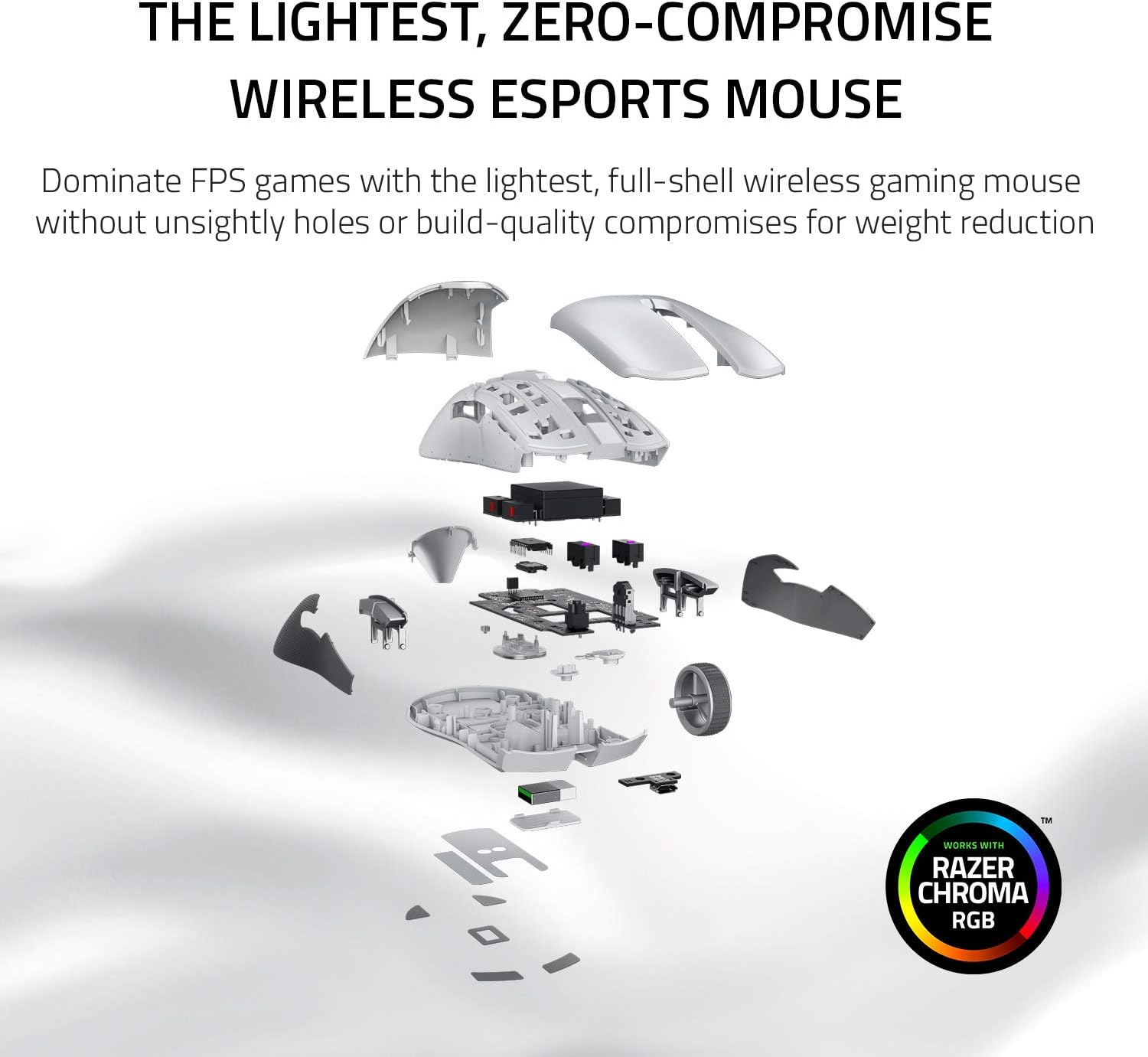 Viper Ultimate Lightweight Wireless Gaming Mouse & RGB Charging Dock: Hyperspeed Wireless Technology - 20K DPI Optical Sensor - 74G Lightweight - 70 Hr Battery - Mercury White