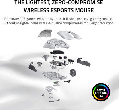 Viper Ultimate Lightweight Wireless Gaming Mouse & RGB Charging Dock: Hyperspeed Wireless Technology - 20K DPI Optical Sensor - 74G Lightweight - 70 Hr Battery - Mercury White