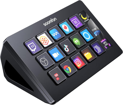 SOOMFON Controlador con 15 teclas macro LCD personalizables para activar acciones en OBS Twitch YouTube Compatible con PC y Mac para creadores de contenido 