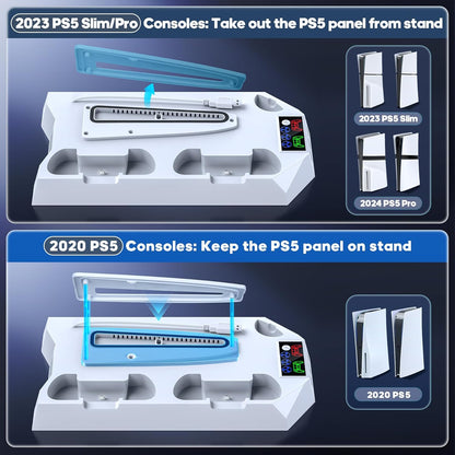 Soporte Para PS5/ Slim/Pro Con Refrigeración Y Cargador Para PS5 Mando, Ventilador Para PS5 Consola De 3 Velocidades Con Soporte Para Auriculares Y 3 USB HUB