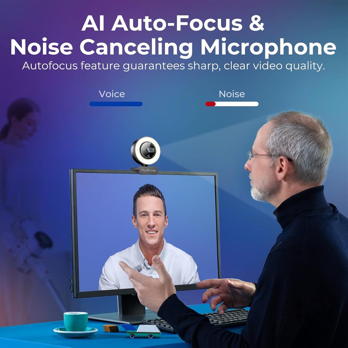 Cámara Web para PC con Micrófono, Luz y Cubierta de Privacidad, Cámara Web para Computadora de Escritorio/Portátil/Monitor/Mac, Cámara USB para Streaming 