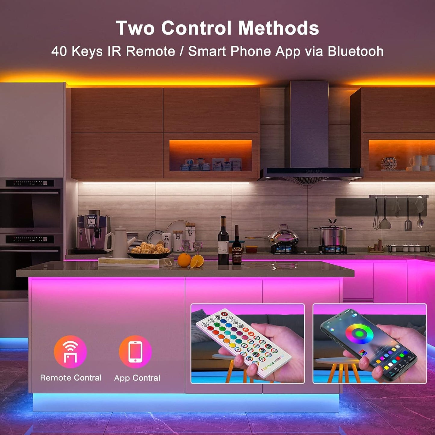 Tira LED, Luces LED Habitación 20 Metros, LED Strip Lights RGB, Sincronización Musical Bluetooth, 28 Modos, Control De Remoto 40 Botones Y App