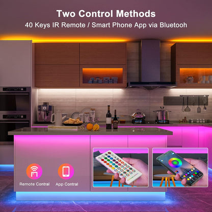 Tira LED, Luces LED Habitación 20 Metros, LED Strip Lights RGB, Sincronización Musical Bluetooth, 28 Modos, Control De Remoto 40 Botones Y App