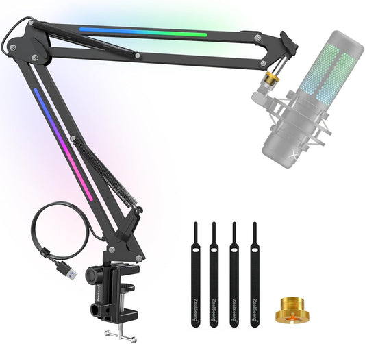 Soporte de brazo de micrófono RGB, brazo de micrófono con luz RGB para Quadcast/Blue Yeti/Snowball/Shure SM7B/Rode NT1/Elgato