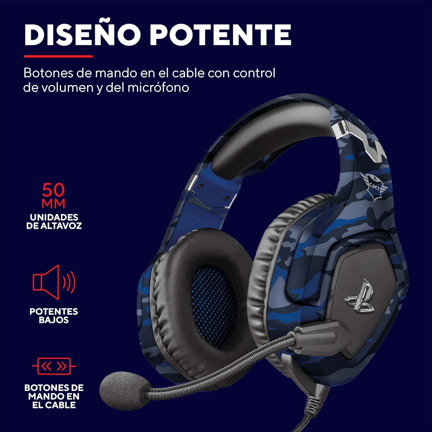 Gxtrust 488, PS4 Y PS5 Auriculares Gaming Licencia Oficial Para Playstation, Micrófono Plegable, Altavoces Activos De 50 Mm, Cable Trenzado De Nailon 1.2 M, Azul