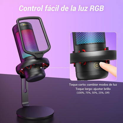TONOR Micrófo Para Streaming, Podcasts, Grabación, Redes Sociales, Micrófono De Condensador Para PC Con Soporte Para Mac/Ns Negro,Tc320