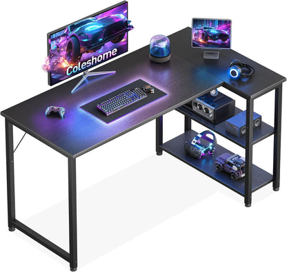 Coleshome Escritorio Gaming, Escritorio Esquinero Con Estante De Almacenamiento Reversible, Ahorra Espacio