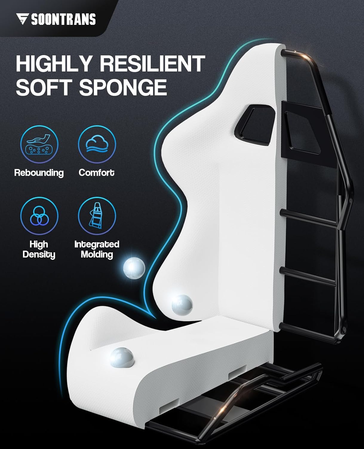 Soontrans Silla Para Videojuegos, De Masaje, Con Reposapiés, Ergonómica, Con Reposacabezas, Cojín Lumbar De Masaje, Acolchada, Blanco