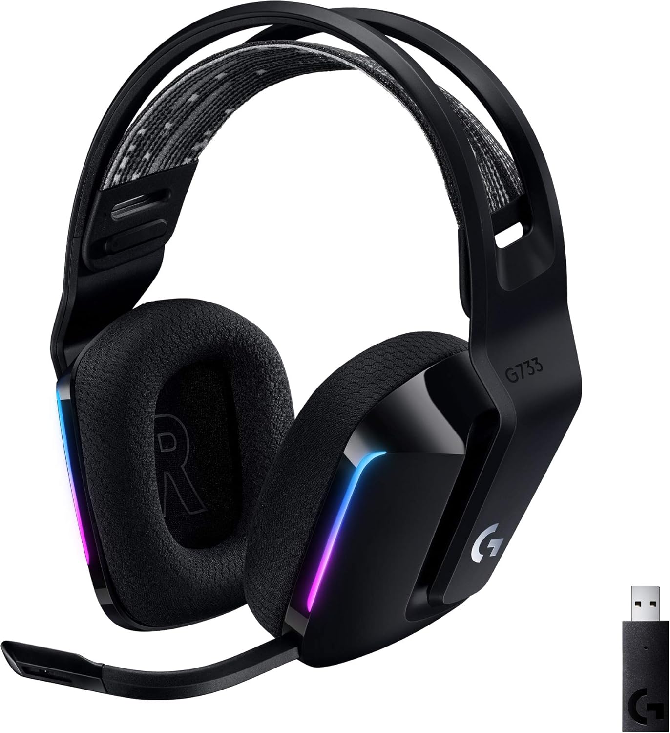 Logitech G733 LIGHTSPEED Con Micrófono Inalámbrico Para Gaming Con Diadema Con Suspensión, Ligeros, 29H De Batería, Negro