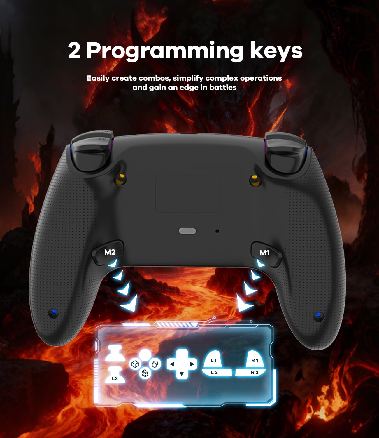 Mando inalámbrico para PS5, Pro, PC, Mac, iOS, Android y Steam Deck. Incluye iluminación RGB, joystick de efecto Hall, doble vibración, turbo, conector para auriculares y batería de 1500 mAh.