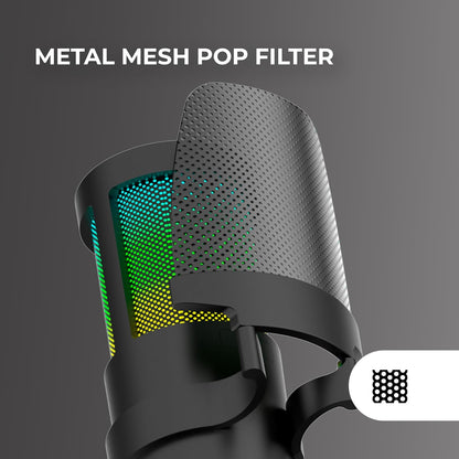 Mars Gaming MMIC-SC, Micrófono De Estudio Profesional, Diseño De Alta Gama ARGB, Alta Definición 192Khz 24-Bit, Brazo Mecánico Omnidireccional, Rueda De Control, Filtro Pop De Malla Metálica