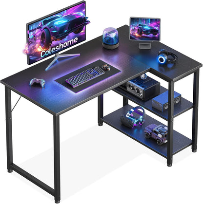 Coleshome Escritorio Gaming, Escritorio Esquinero Con Estante De Almacenamiento Reversible, Ahorra Espacio