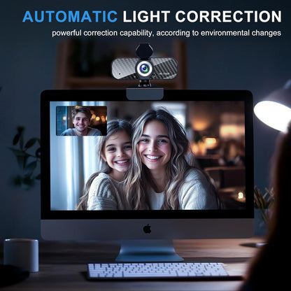 Cámara Web Full HD 1080P con Micrófono Integrado y Trípode Giratorio, Panel de Fibra de Carbono y Cubierta de Privacidad, Corrección Automática de Luz, Campo de Visión Ajustable, Plug & Play