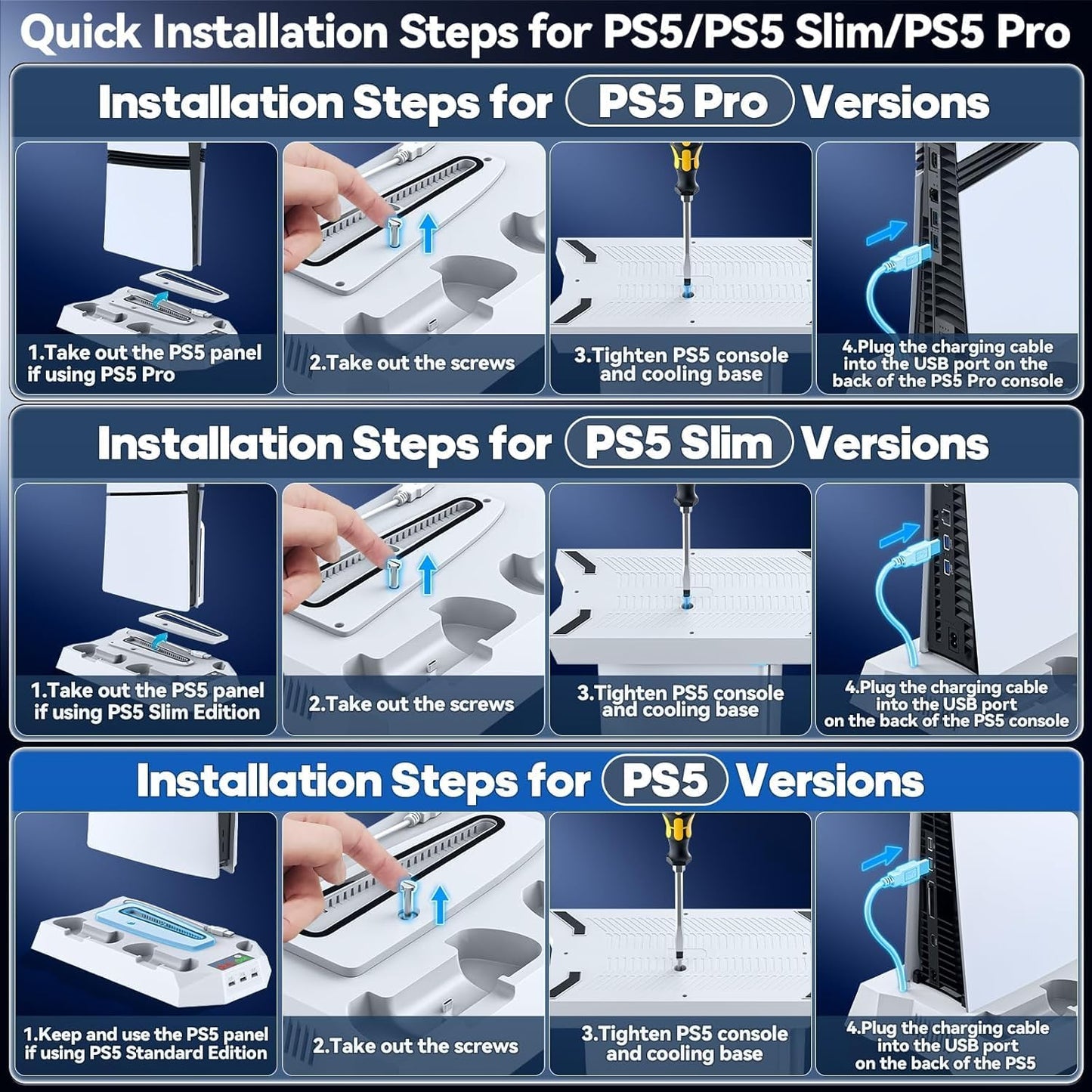Soporte Para PS5/ Slim/Pro Con Refrigeración Y Cargador Para PS5 Mando, Ventilador Para PS5 Consola De 3 Velocidades Con Soporte Para Auriculares Y 3 USB HUB