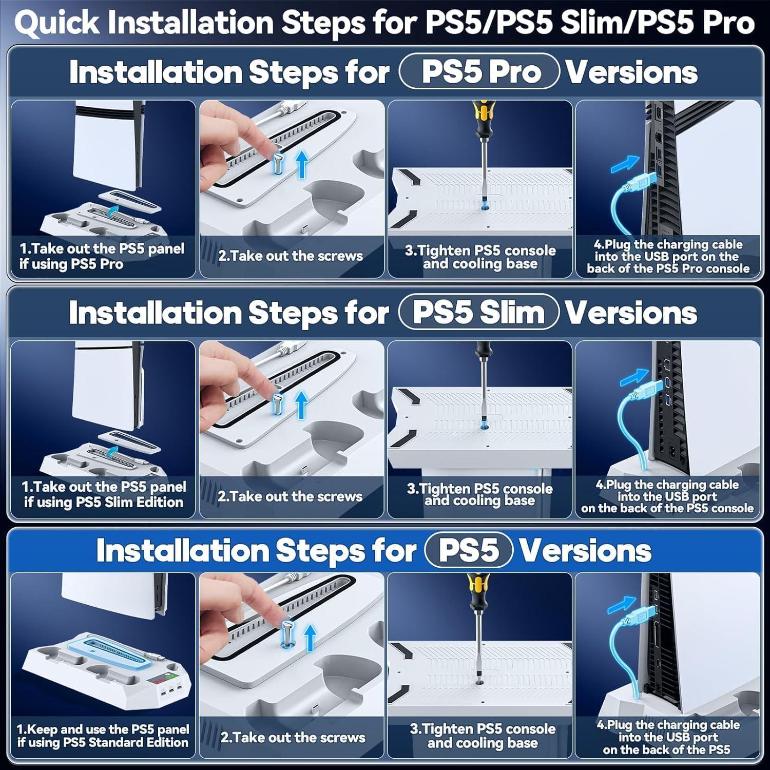 Soporte Para PS5/ Slim/Pro Con Refrigeración Y Cargador Para PS5 Mando, Ventilador Para PS5 Consola De 3 Velocidades Con Soporte Para Auriculares Y 3 USB HUB