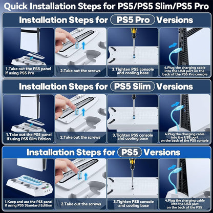 Soporte Para PS5/ Slim/Pro Con Refrigeración Y Cargador Para PS5 Mando, Ventilador Para PS5 Consola De 3 Velocidades Con Soporte Para Auriculares Y 3 USB HUB