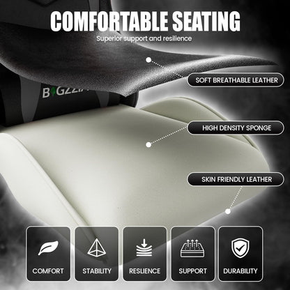 Bigzzia Silla Gaming, Ergonómica En Cuero PU, Regulable En Altura Con Soporte Lumbar Y Reposacabezas, Respaldo Reclinable 155°