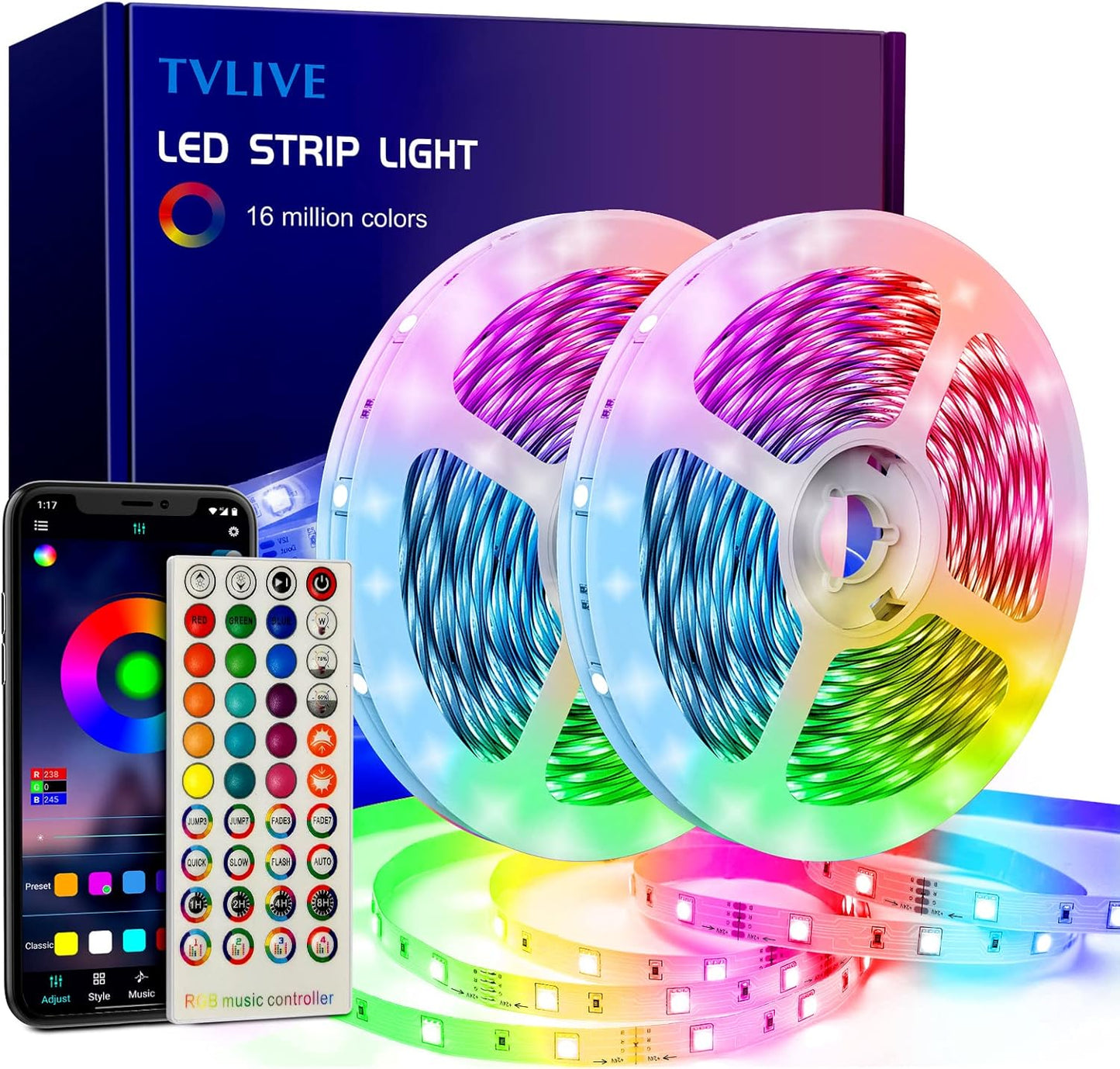 Tira LED, Luces LED Habitación 20 Metros, LED Strip Lights RGB, Sincronización Musical Bluetooth, 28 Modos, Control De Remoto 40 Botones Y App