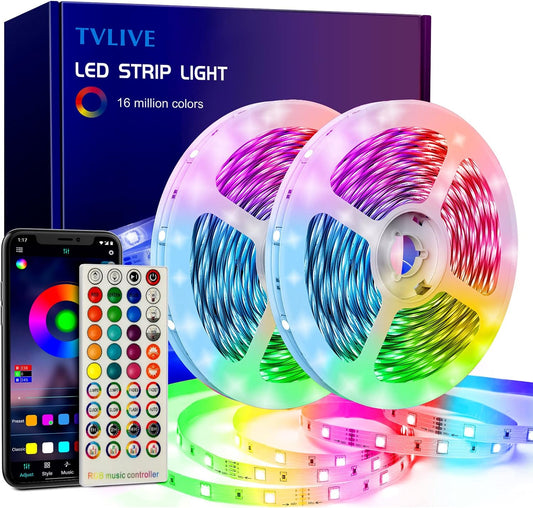 Tira LED, Luces LED Habitación 20 Metros, LED Strip Lights RGB, Sincronización Musical Bluetooth, 28 Modos, Control De Remoto 40 Botones Y App