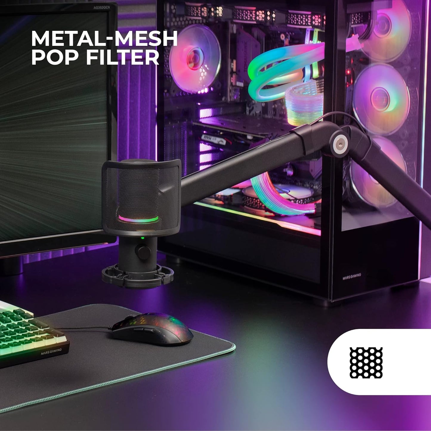 Mars Gaming MMIC-XT, Micrófono De Estudio Profesional Alta Definición 192Khz 24-Bit, Brazo Omnidireccional, Soporte Antivibración, Filtro Pop Malla Metálica, Negro