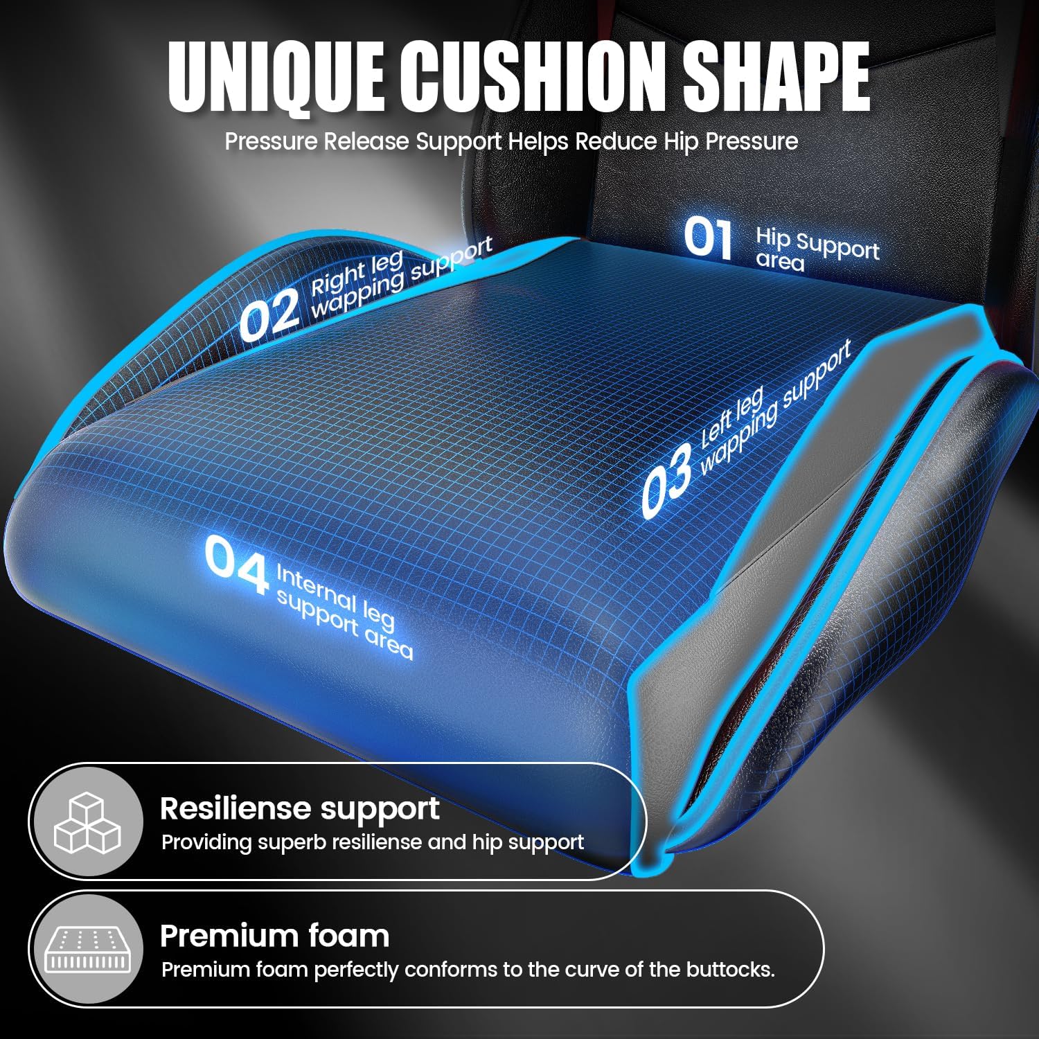 Bigzzia Silla Gaming, Ergonómica En Cuero PU, Regulable En Altura Con Soporte Lumbar Y Reposacabezas, Respaldo Reclinable 155°