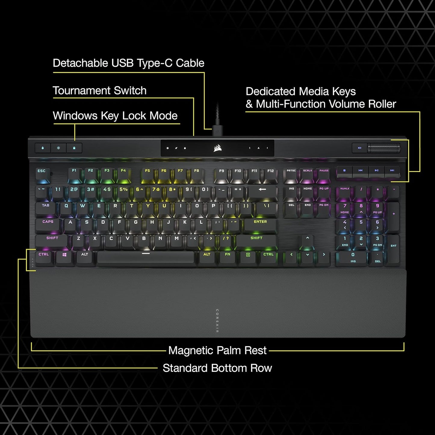 Teclado mecánico para juegos con cable K70 RGB PRO (interruptores de velocidad CHERRY MX RGB: lineales y rápidos, hipersondeo de 8000 Hz
