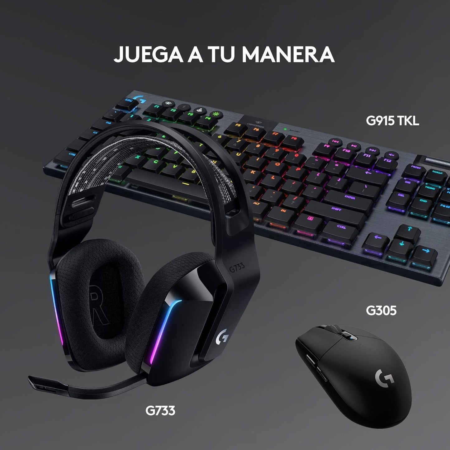 Logitech G733 LIGHTSPEED Con Micrófono Inalámbrico Para Gaming Con Diadema Con Suspensión, Ligeros, 29H De Batería, Negro