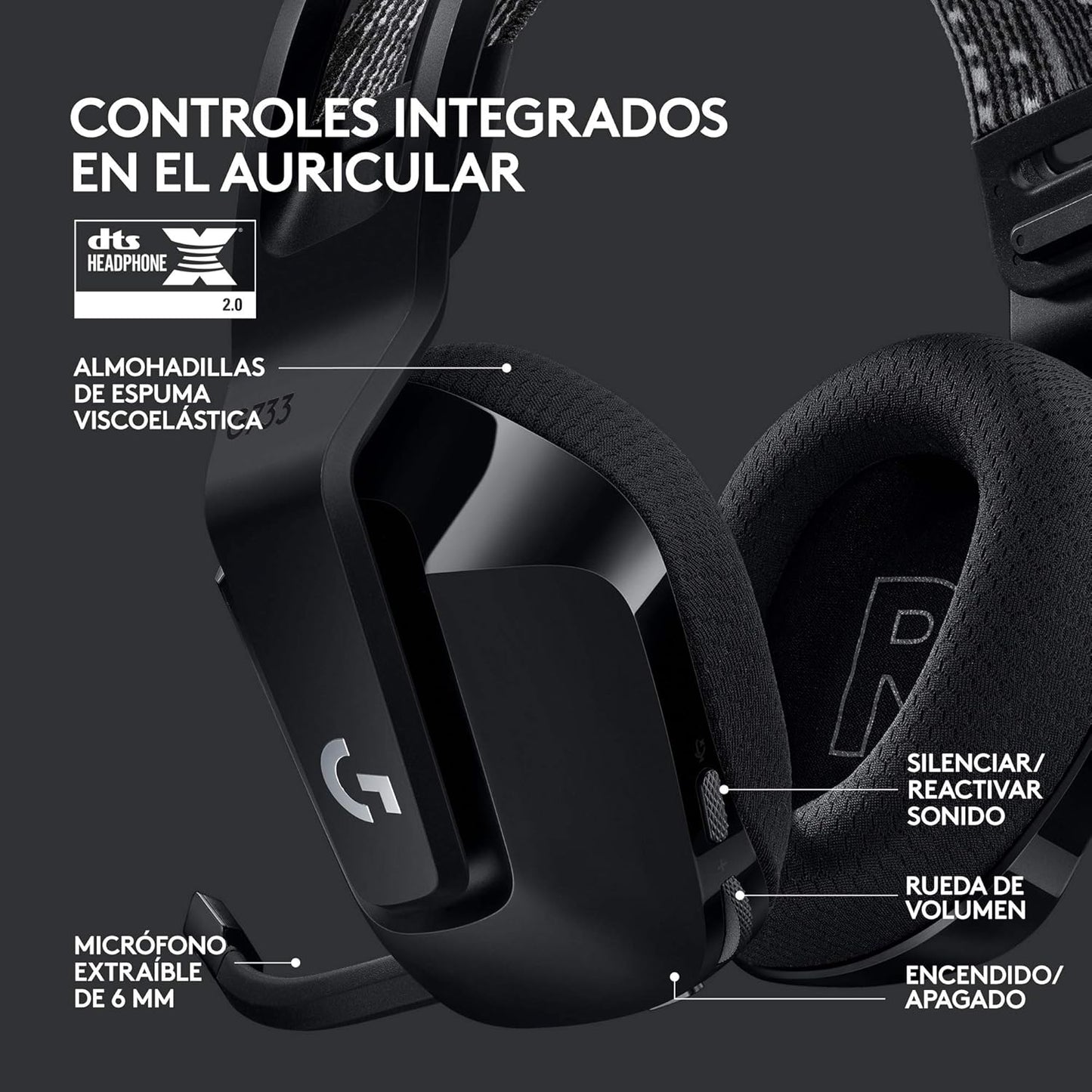 Logitech G733 LIGHTSPEED Con Micrófono Inalámbrico Para Gaming Con Diadema Con Suspensión, Ligeros, 29H De Batería, Negro