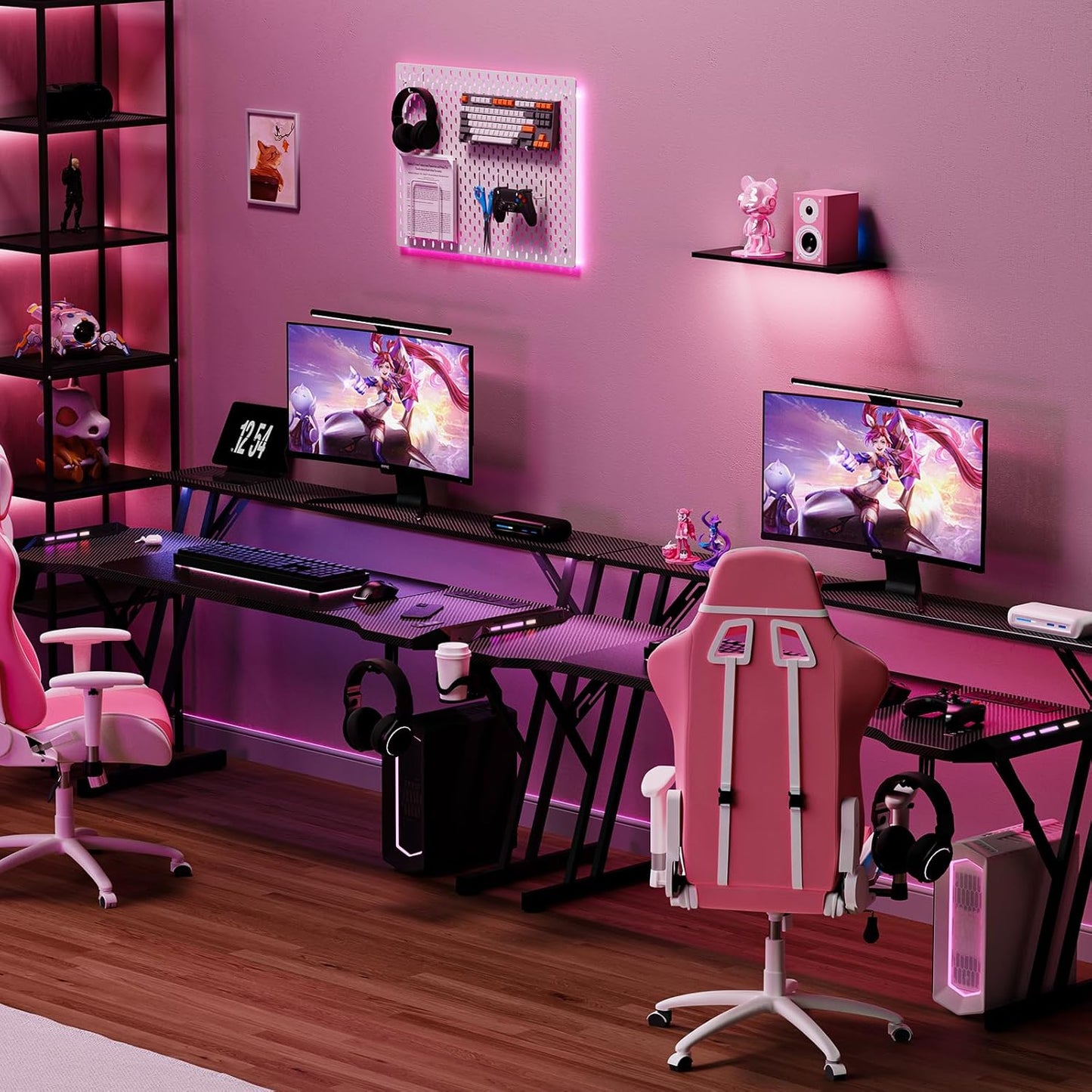 Escritorio Para Juegos De 120 Cm, Escritorio Inteligente Para Gamers Con Luces LED Y Alfombrilla Para Ratón, Soporte Para Monitor, Gancho Lateral 