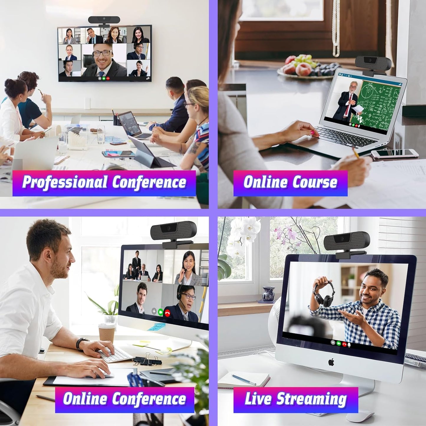 W8GS Webcam 4K Con Micrófonos, Autofocus, Reducción De Ruido, 85°View, Corrección De Iluminación, Plug&Play